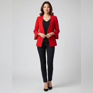 ALFANI Red Blazer Flared Ruffle Cuff work wear, business casual, sophisticated
